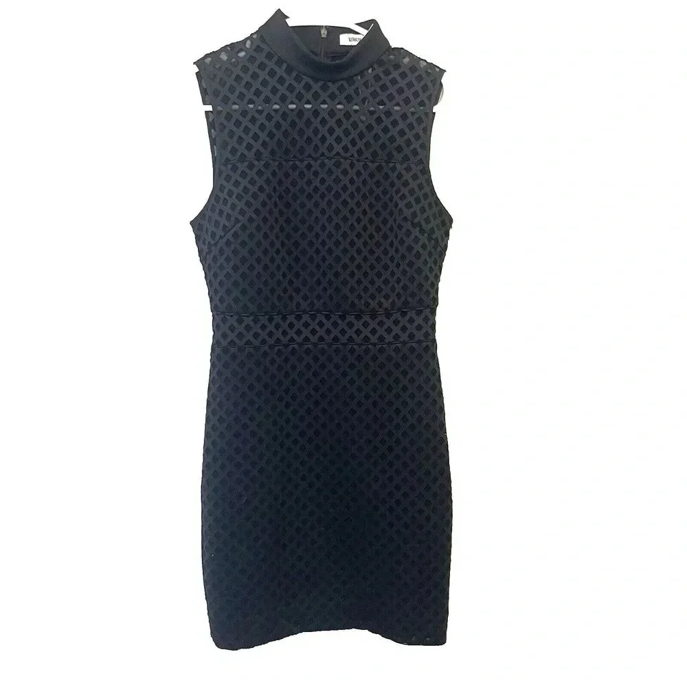Elizabeth & James Black Neri Dress L Mini CutOut Sheer High Neck Sexy Club Party